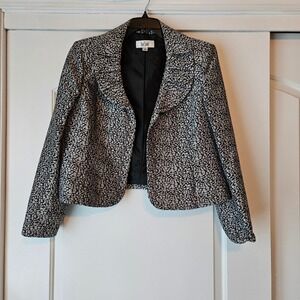 Le Suit Black and White Blazer Size 18 Cropped Pattern Office Work Art to Wear